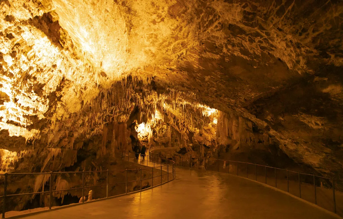 Stalactite formations inside a cavern